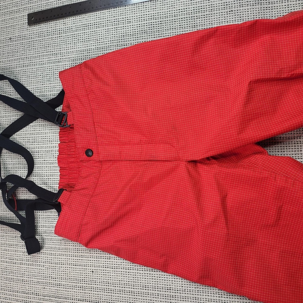 Patagonia Snow Pants Mens 32 Red Check Full Side Zip Ski Suspenders Lined